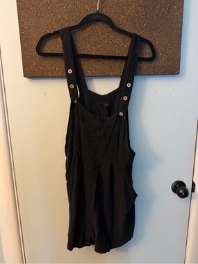 Black Women's Linen Blend Short Overalls Romper